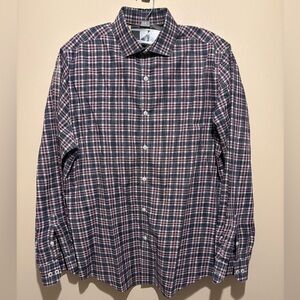 Original Penguin Navy, Red and Gray Plaid Shirt Heritage Slim Fit Sz Lg